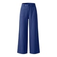 thumbnail image 4 of Casual Dress Pants Elastic Waistband Solid Long Trousers Work Slacks Straight Leg Pull On Pants(Blue,M), 4 of 5