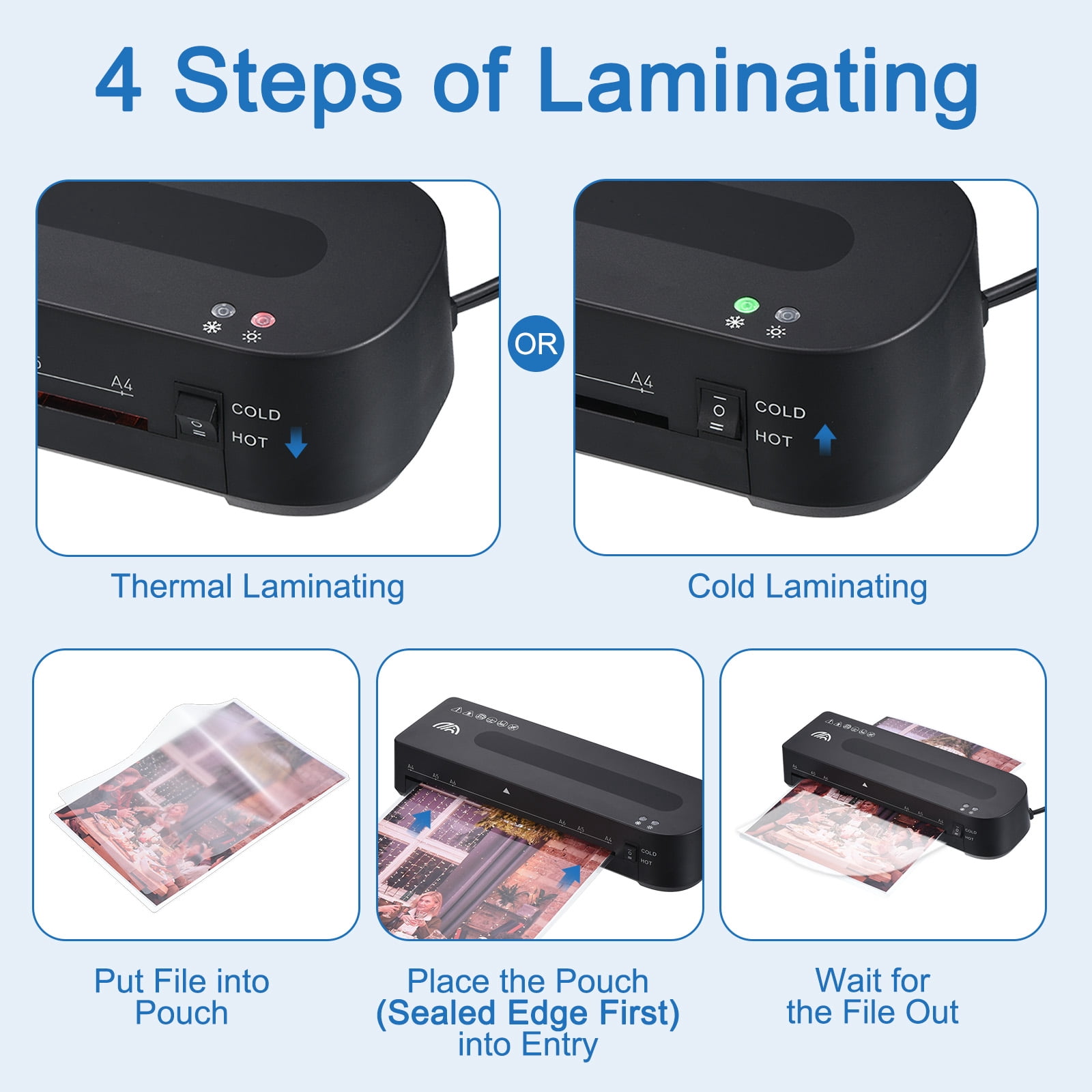 Uxcell A4 Laminator Machine 9" Thermal Laminator Quick Warm Up with Laminating Pouches