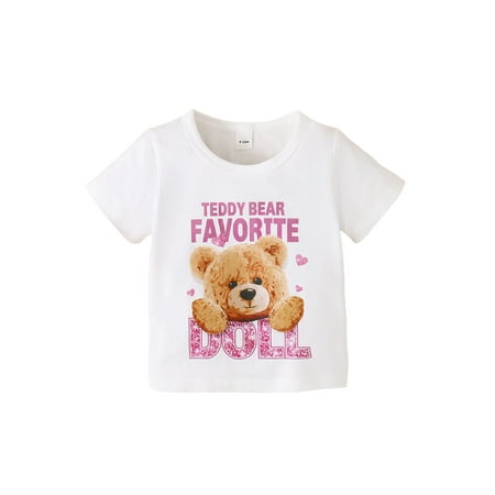 

Wassery Toddle Baby Girls Graphic Tee T-Shirts Short Sleeves Bear Letter Print Round Neck Summer Loose Tops 6M-3T