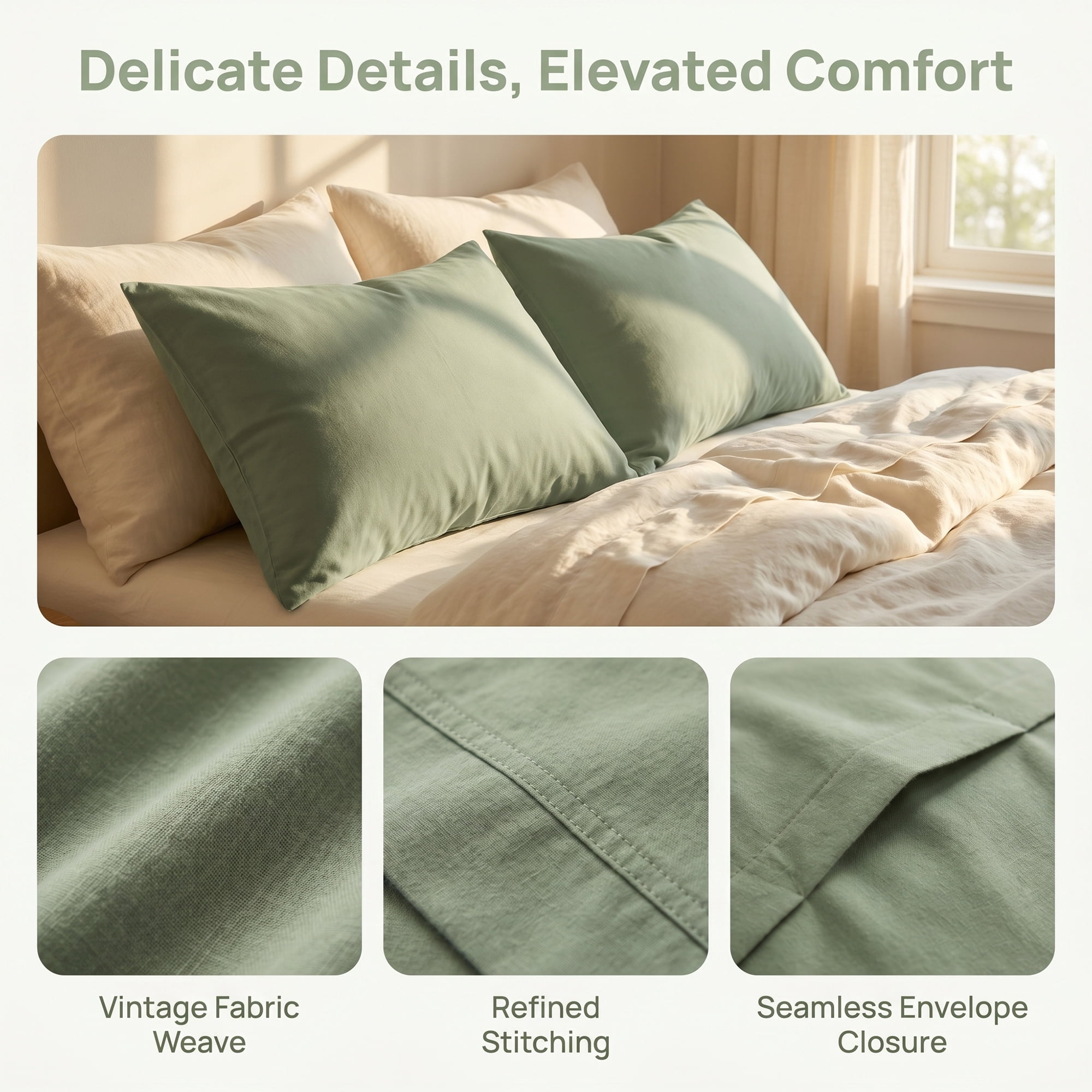 Unique Bargains 2 Pack Fabric Pillowcase Envelope Closure Wrinkle Resistant Queen Bean Green