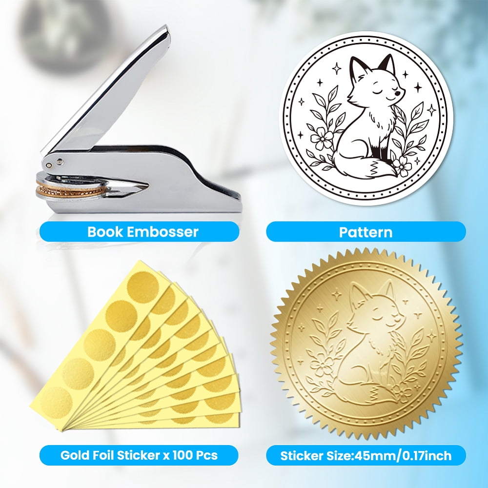 Animal Book Embosser Personalized Fox Pattern Book Stamp Durable Library Stamp with Handle Set DIY