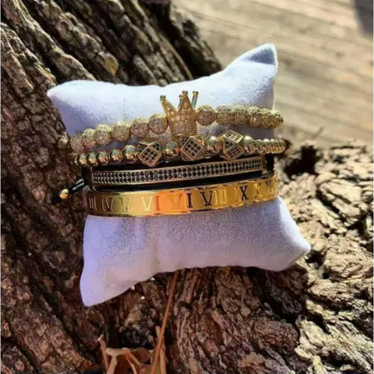 RSAMD Fashion 18K Gold Roman Royal Crown Bracelet Set Women Men Hip Hop Bangle Jewelry Gold Set 4pcs Walmart