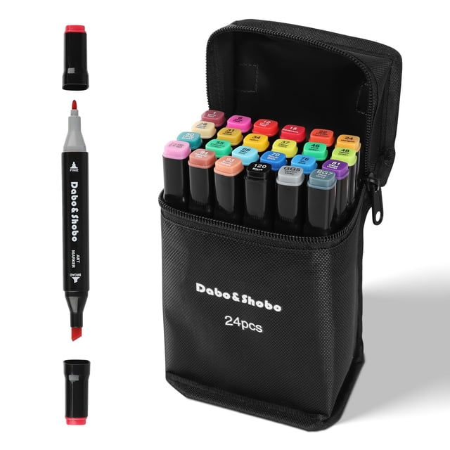 Rotuladores de dibujo Dabo&Shobo, 24 colores, con doble punta, para adultos