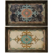 Rustic Chic by A&B Home Set of 2 Painted Wooden Serving Trays, Multi