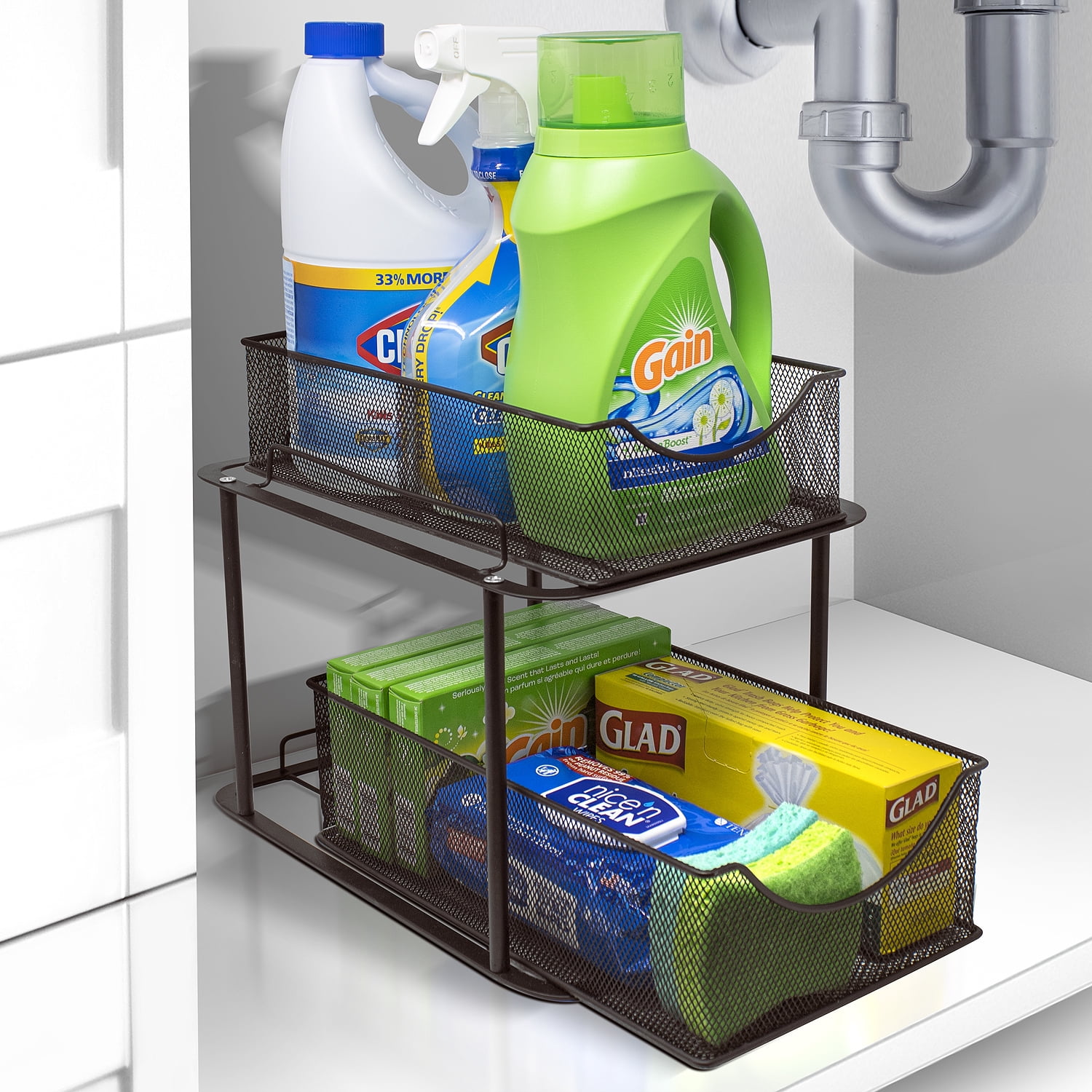 Sorbus 2-Tier Organizer Baskets with Mesh Sliding Drawers