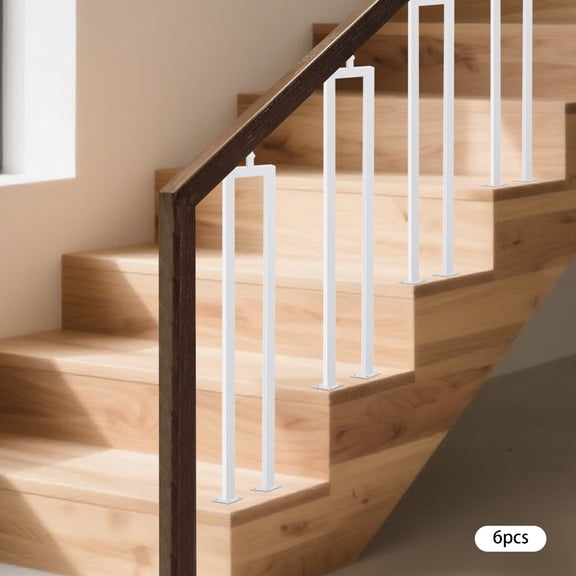 ToppiJoy 6 Pack U-Shape Heavy Duty Stair Railing Handrail, with 43° Adjustable Base, Steel Baluster Rail for Indoor/Outdoor, Home Decoration (White)