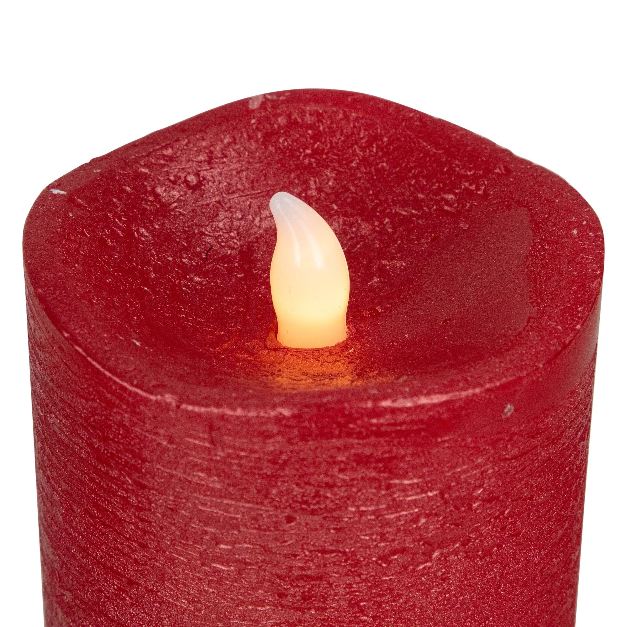 Northlight LED Flickering Flameless Textured Wax Pillar Candles - 8" - Red - Set of 3