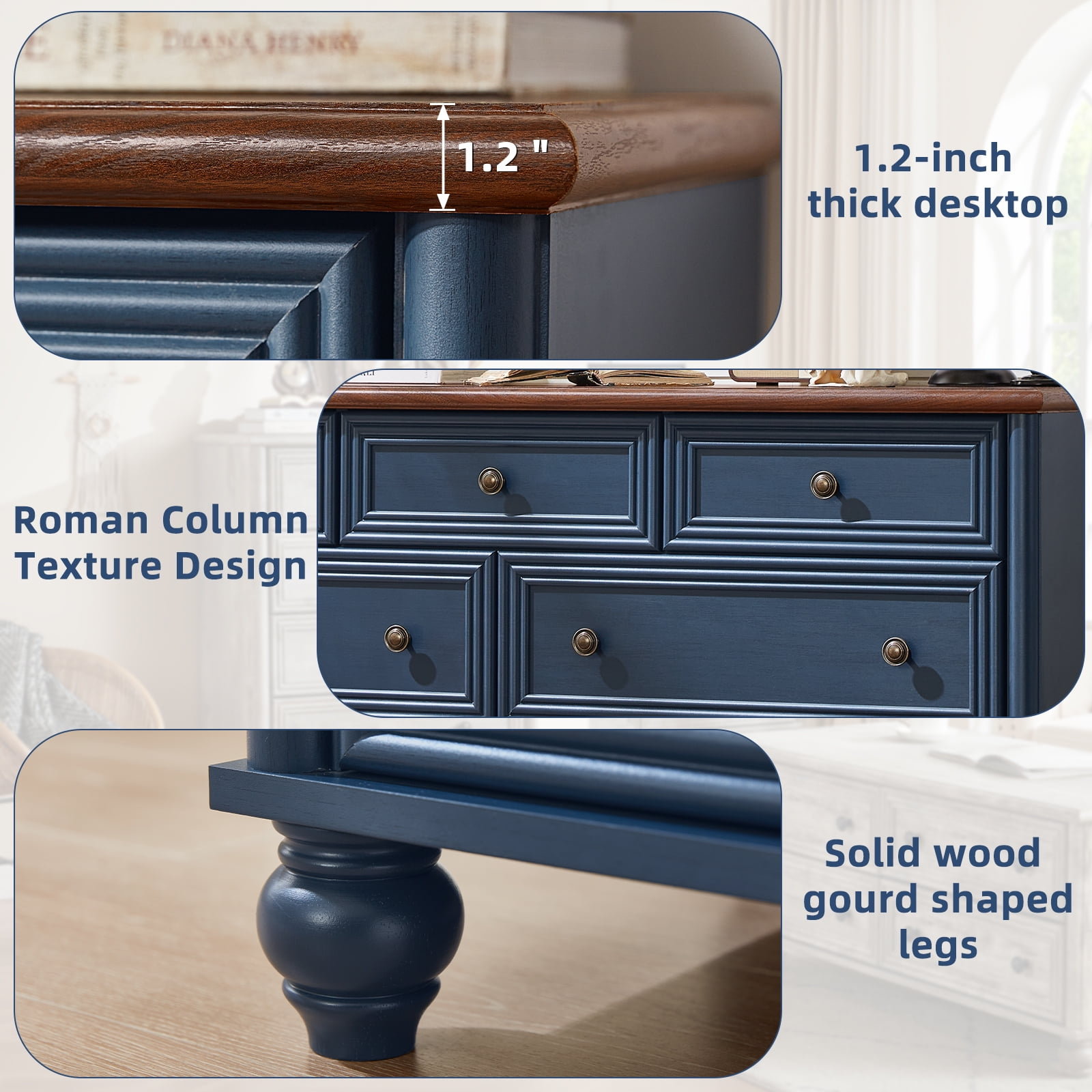 LELELINKY 7 Drawers Dresser for Bedroom, Farmhouse Chest of Drawer with Metal pull Handle, Wood Storage Cabine for Living Room, Hallway and Bedroom, Blue