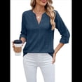 thumbnail image 1 of Blusas Casuales con Cuello en V y Ojales Bordados para Mujer, Blusas Playeras Elegantes. Azul Profundo M, 1 of 10