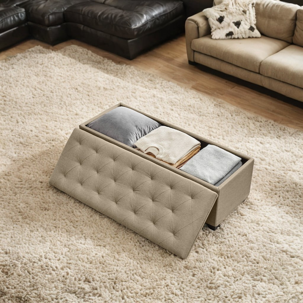 SONGMICS 43.3" Storage Ottoman Bench, Foot Rest with Legs, Ottoman with Storage, Rectangle End of Bed Bench, Storage Chest, Load up to 660 lb, Study