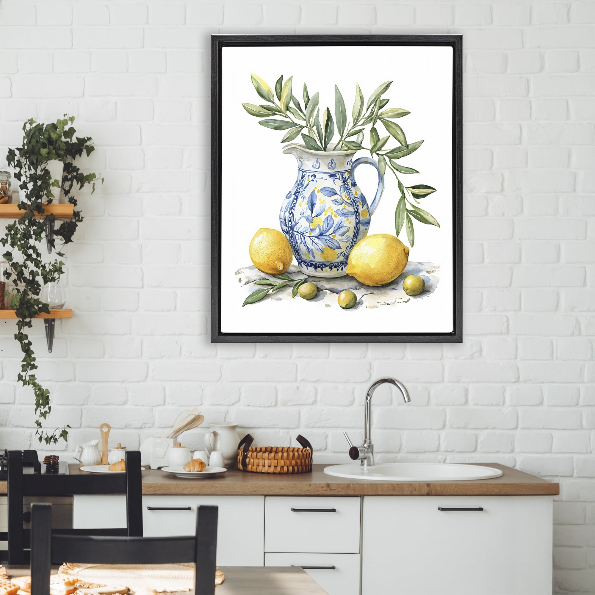 Stupell Industries Lemon & Olive Branch Still Life Black Framed Floater Canvas Wall Art, design by LSR Design Studio