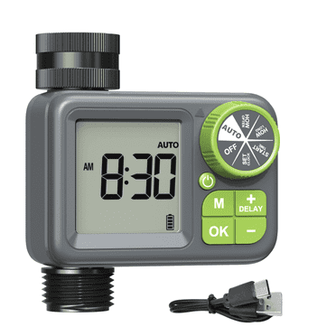 Lemiuo Sprinkler Timer, Smart Irrigation 1-Zone Sprinkler Controller, Automatic Water Timer For Garden, Intelligent Irrigation Watering, Metal Inner Pipes, Rechargeable Battery for IP66