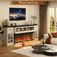 thumbnail image 2 of ChVans 3-Sided Glass 81" Fireplace TV Stand for TVs up to 90", Farmhouse Entertainment Center TV Console Table with 50" Electric Fireplace & LED Lights, TV Stand with Fireplace 3D, White, 2 of 9