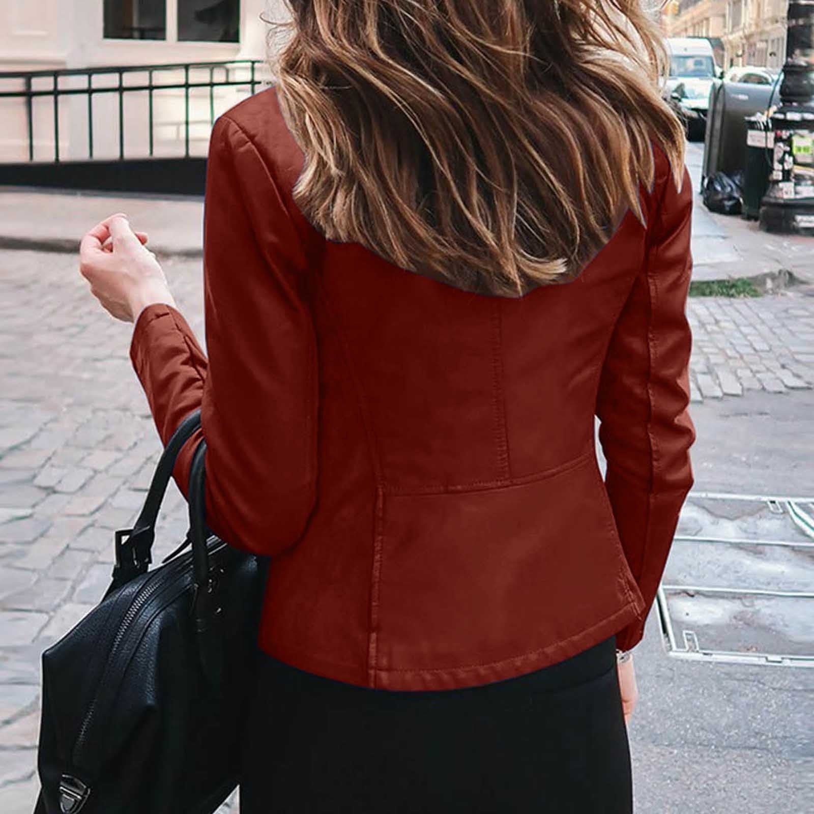 VEKDONE 2026 Women Faux Leather Jacket, Women's Zip Up Motorcycle Short PU Moto Biker Outwear Fitted Slim Coat Tops