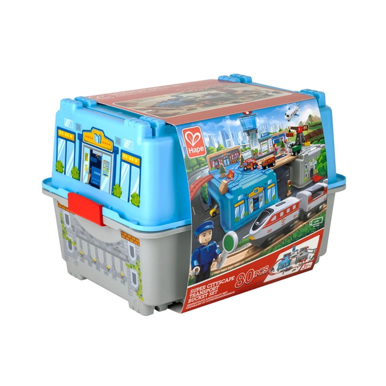 Hape Bucket Super Cityscape Transport Builder Train Set, 80-piece