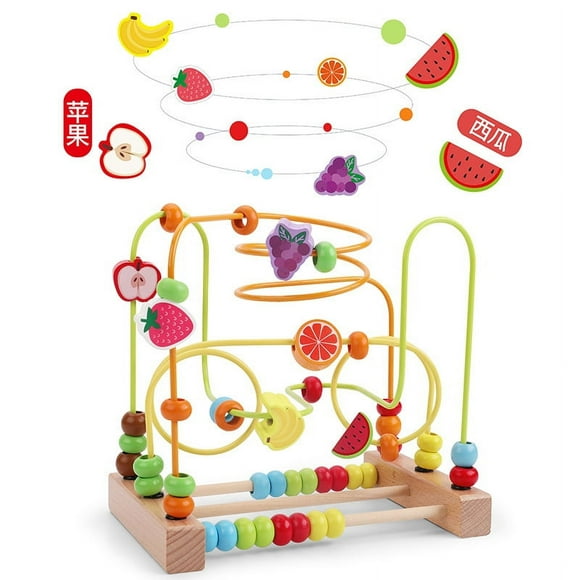 Beaded Maze Toys Toddler Wooden Color Abacus Roller Coaster Puzzle Circle Toys For Baby Beaded Maze Activity Cubes Children's Sensory Toys