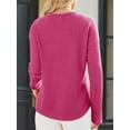 thumbnail image 6 of Womens Tops Waffle Knit Long Sleeve Notched V Neck Shirts Casual Trendy Solid Color Loose Blouses Rose Red XL, 6 of 7