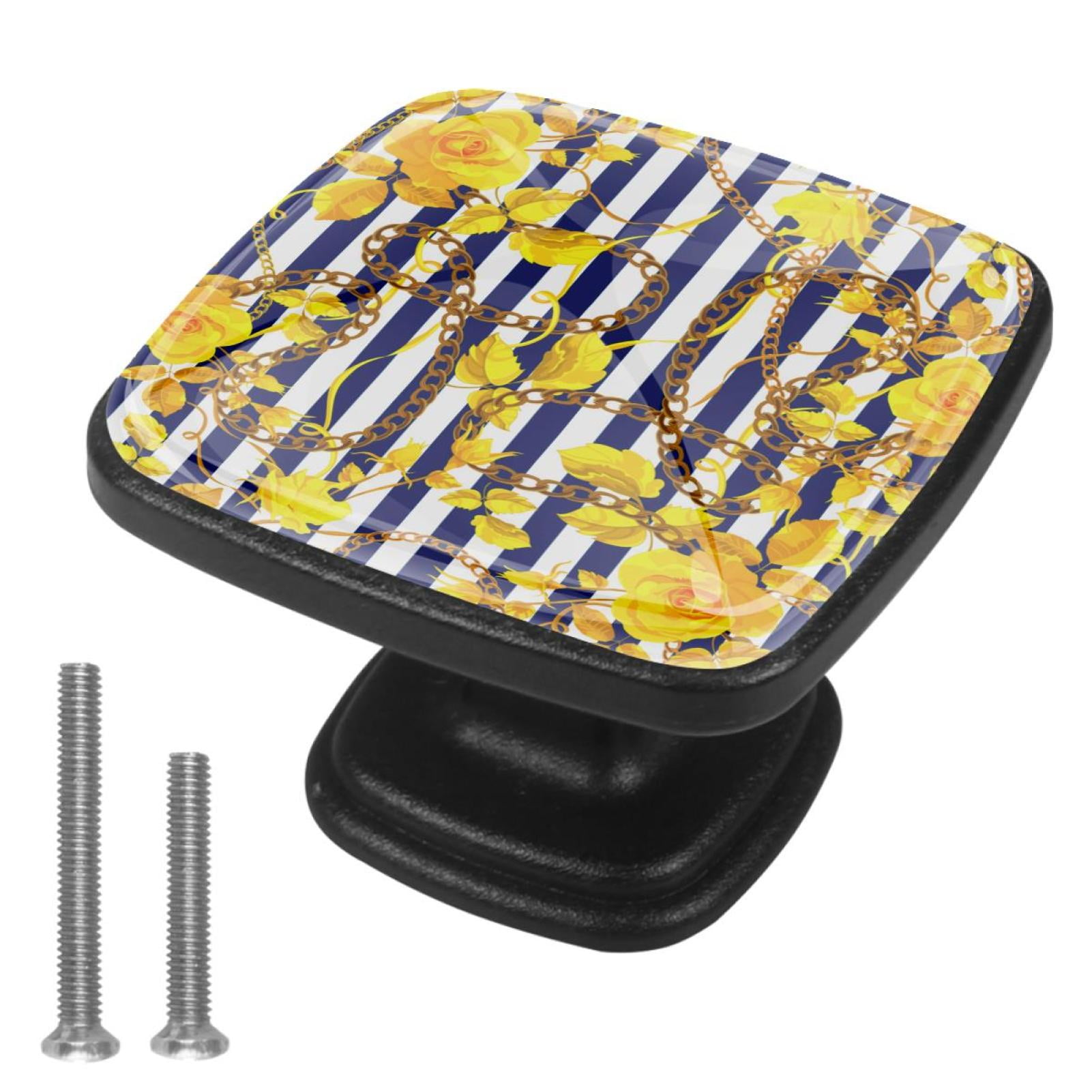 4 Pcs Handle Drawer Pulls Chains Roses Stripe Knobs with Screws
