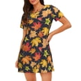 thumbnail image 1 of Balery Colorful Maple Leaves Camisón de manga corta con cuello redondo para mujer, cómodo y elegante., 1 of 6