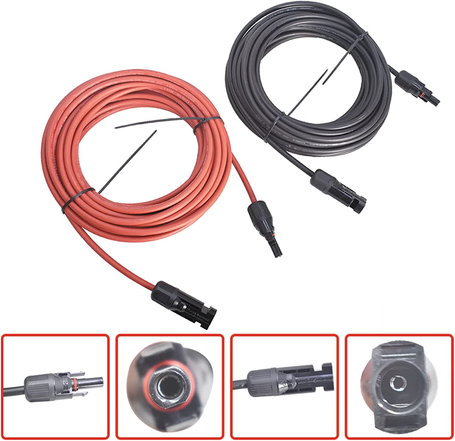 ALL-CARB 20FT Solar Panel Extension Cable 12AWG Red + Black Solar Panel Extension Cable Wire with Female and Male Connector Solar Connector
