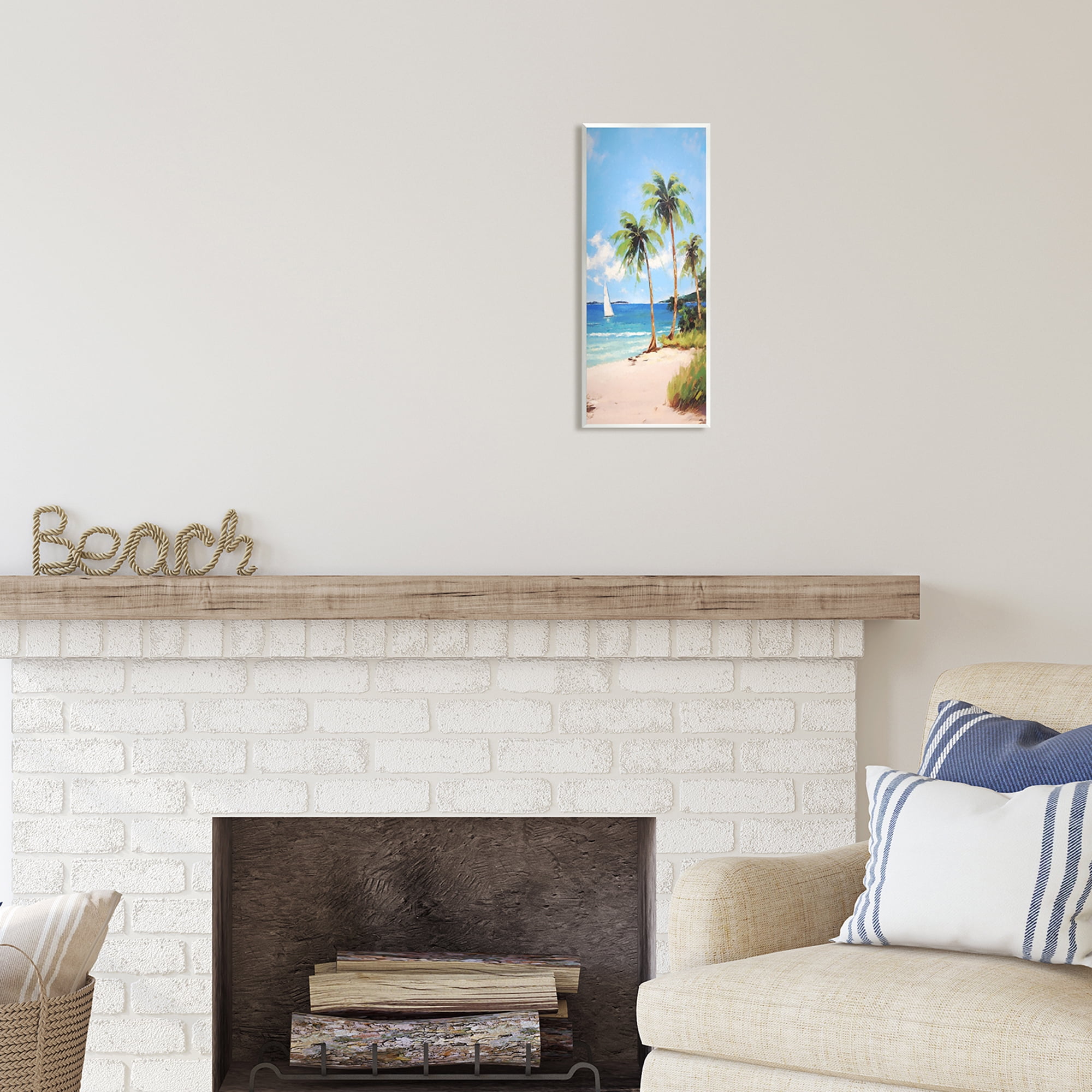 Stupell Industries Palm Trees & Sailboat Landscape Painting Unframed Art Print Wall Art, 7 x 17