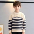 thumbnail image 2 of Lorytime Long Sleeve Sweaters for Teen Boys Stripes Knitted Pullover Crewneck Tops Color Block Winter Knitwear, 2 of 9