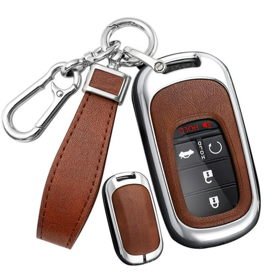 Luxury Genuine Leather Smart Key Fob Cover with Detachable Keychain for Honda Civic Accord HR-V Pilot CR-V 2022 2023 2024 – 3 4 5 Button Protective Remote Case
