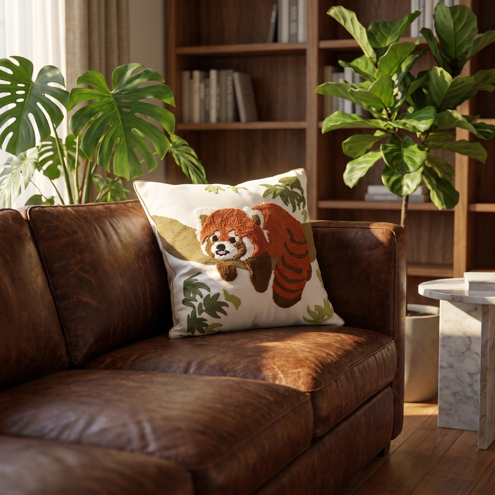 Unique Bargains Cotton 3D Embroidered Throw Pillow Cushion Cover Red Panda 18" x 18"