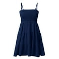 thumbnail image 4 of Women's Summer Dress Solid Color Ruffle Hem Sleeveless Spaghetti Strap A Line Elegant Fashion Mini Dress For Casual Daily Wear,Navy,Xxl, 4 of 5