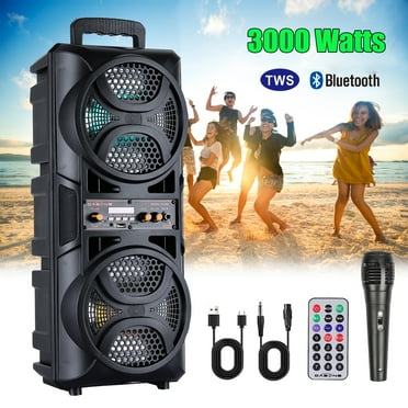 Funkeen Portable Bluetooth LED Speaker with Dual 6.5" Subwoofers, Black
