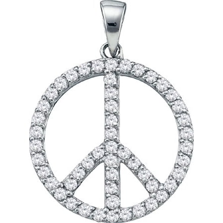 14K White Gold 0.80CT Shared Prong White Diamond Peace Sign Fashion Pendant