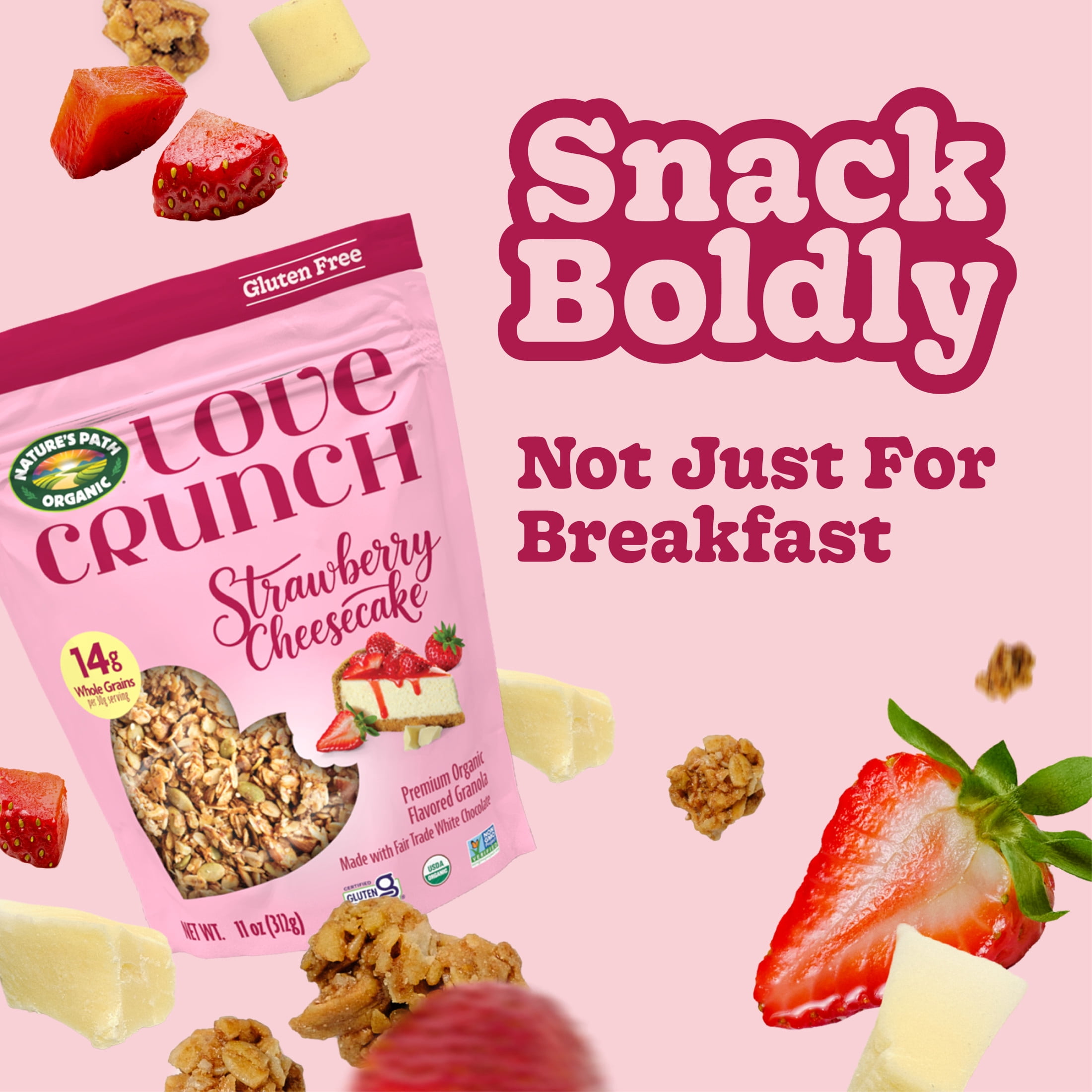 (5 pack) Love Crunch Organic Granola, Strawberry Cheesecake Gluten Free, 11oz Pouch