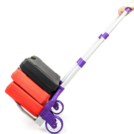 Folding Luggage Dolly - Compact Luggage Cart 170 lbs Aluminium Folding Dolly Push Hand Truck Collapsible Travel Shopping Supermarket Trolley, Purple