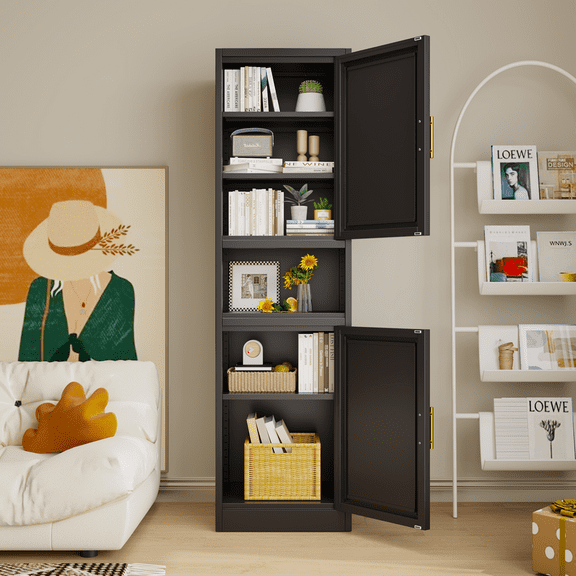 15.75"W Freestand Metal Tall and Thin Narrow Corner Storage Cabinet for Kitchen Bathroom Living Room