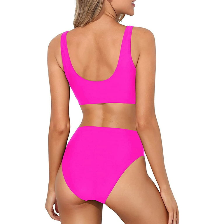Tempt Me Women One Shoulder Bikini Sets High Cut Two Piece Swimsuits Tie  Bathing Suit Hot Pink M