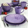 Elama Rustic Birch 16 Piece Elegant Stoneware Dinner Dish Set in Purple ...