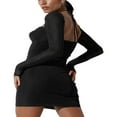 thumbnail image 3 of Robe Mini Sexy Dos Nu Moulante Coupe Basse Manches Longues Robe Cocktail Lacée Froncée Robe de Soirée Club, 3 of 5
