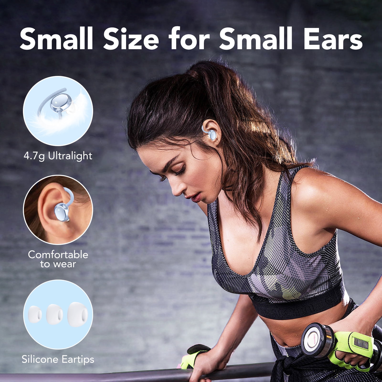 Tikland Wireless Earbuds 120H Bluetooth Headphone Sport, 2025 Bluetooth Earbuds Stereo Deep Bass Over Ear Bud with Earhooks, ENC Noise Cancelling, IPX7 Waterproof Earphone for Workout/Running Blue