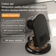 YOUSOKU Induction Speaker, 5-in-1 Cell Phone Stand with Stereo Sound and Wireless Charging, Adjustable Holder for IPhone Android, Tech Gadget Gifts for Men Women