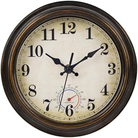 Outdoor Clocks Waterproof with Thermometer Combo Vintage Rustic Wall Clock for Patio Pool Bathroom