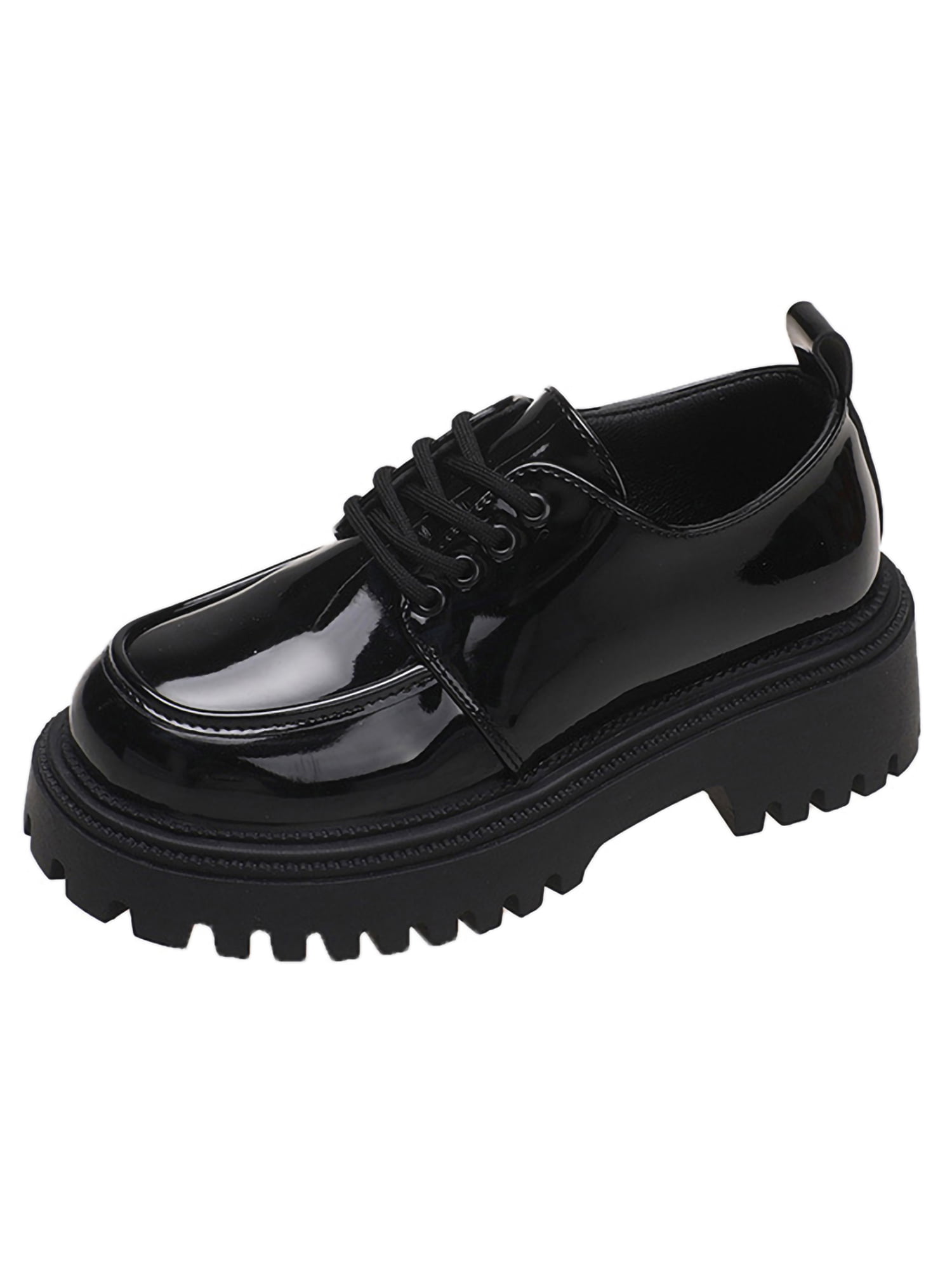 Lacyhop Women Loafers Lace Up Casual Walking Shoe Platform Dress Shoes School Round Toe Lightweight Comfort Bright Black 7 - Walmart.com