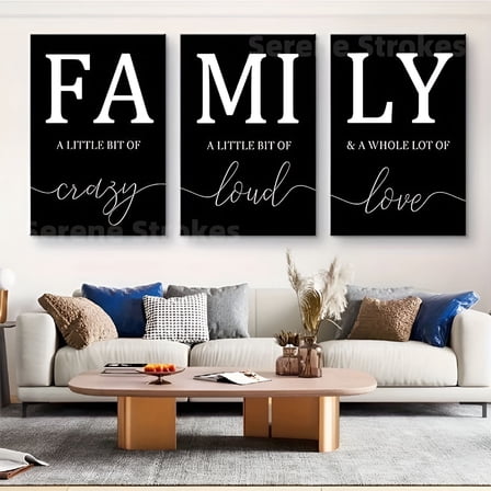 XIBUFE 3pcs Family Quote Canvas Wall Art Set,Black & White