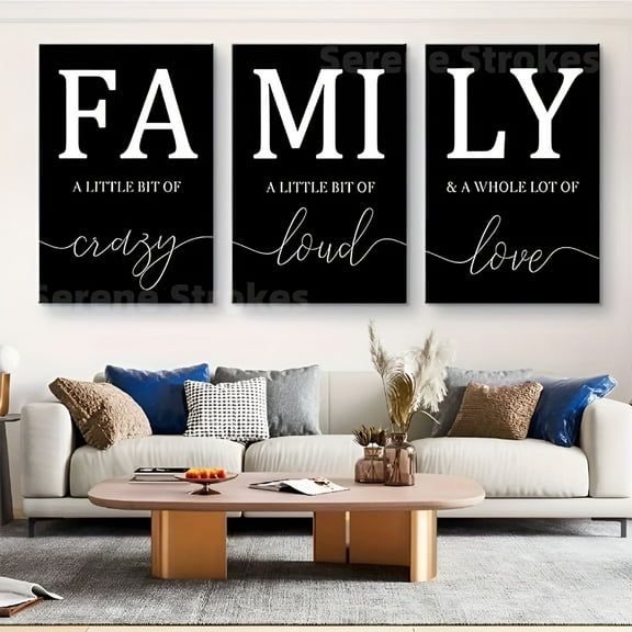 XIBUFE 3pcs Family Quote Canvas Wall Art Set,Black & White