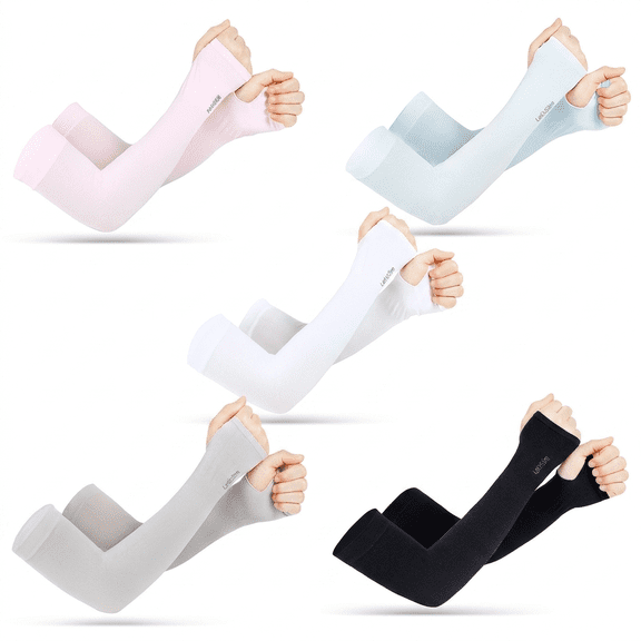 ROSEXIXI 5 Pairs Sun Sleeves for Women UV Protection Cooling Ice Silk Arm Sleeves for Men Fingerless