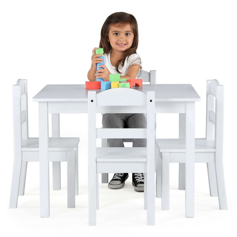 Humble Crew Cambridge Toddler Wood Table and 4 Chairs Set White