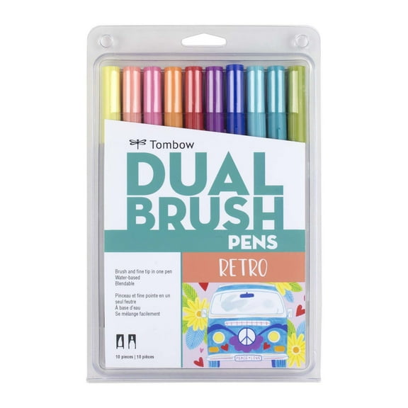 Tombow Dual Brush Pen Set, 10-Colors, Retro