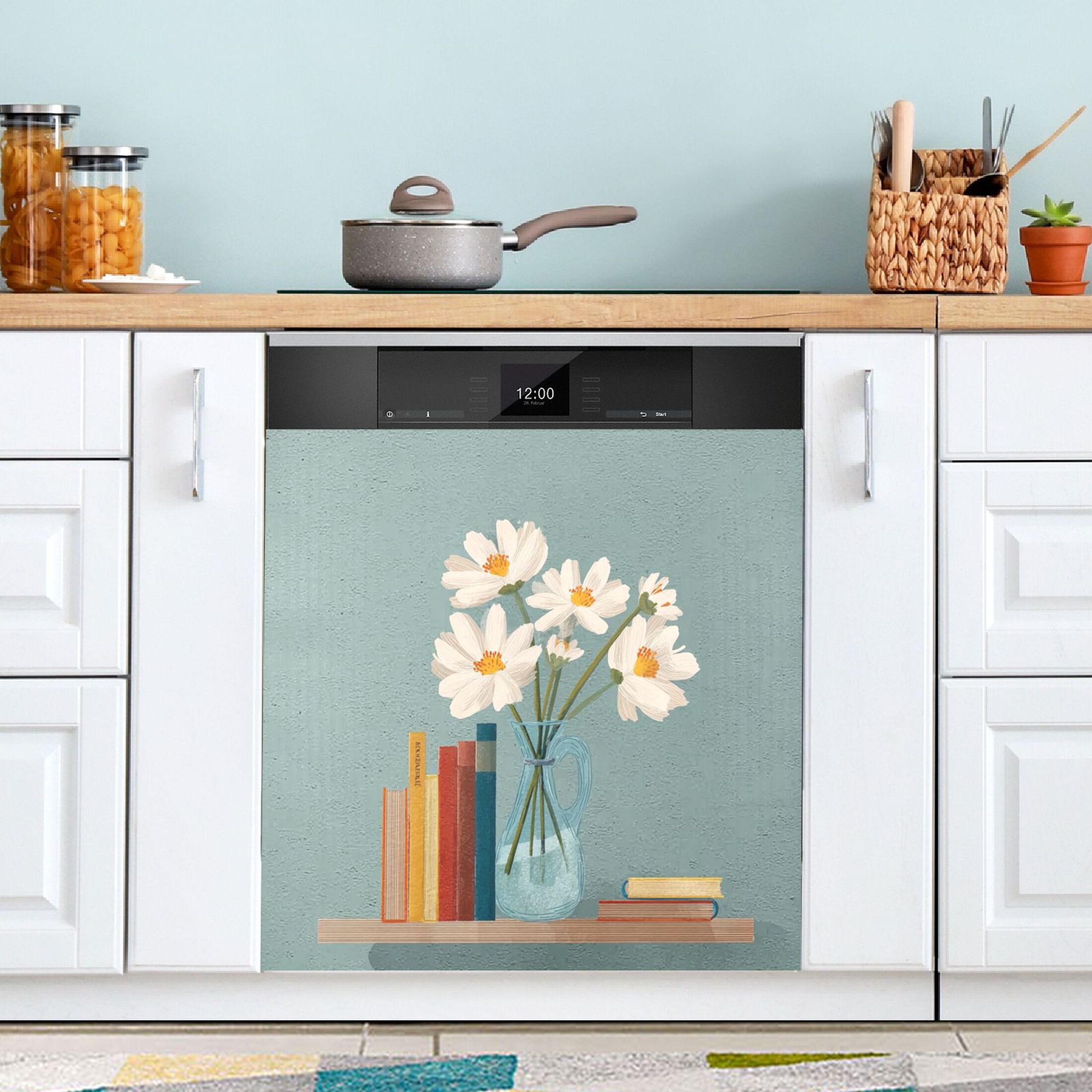 IAUYY Magnetic decorative sticker - 23x26 Inch PVC Refrigerator Decorative Cover, Removable DIY Art for Kitchen Appliances Daisies in The Vase