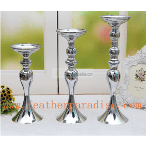 Pillar Candle Stand 6 pcs Wedding Floral Stand /Pillar Candle Holder Flower Feather Ball Centerpiece Stand Reversible- Silver 13 inches High New!!! ()