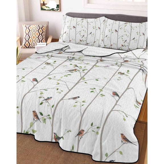 Sparrow Twin Size Down Alternative Comforter, Lightweight Comforter Quilt Bedding Set with Pillow Shams Spring Birds on The Branches Vintage Country All Seasons Bed Comforter Duvet Insert 68"x86"