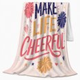 thumbnail image 2 of You Make Life Cheerful Lettering with Pink Navy Pom Poms Hearts and Stars, Playful Cheerleader Art Soft Flannel Blanket for Dorm and Bedroom, Graduation Gift, Home Decor, 2 of 9